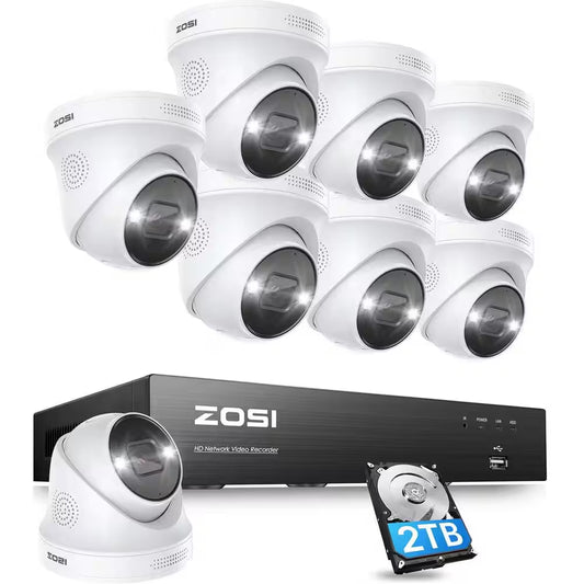 4K UHD 8-Channel 2TB Poe NVR Security Camera System with 8 8MP Wired Spotlight Cameras, Color Night Vision, 2-Way Audio