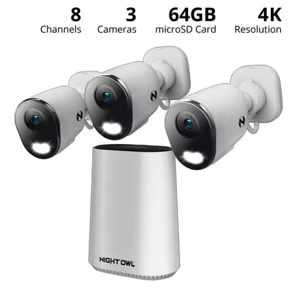 8-Channel 4K 64GB Smart NVR Security Camera System with 3-Plug-In Wireless Spotlight Cameras with 2-Way Audio