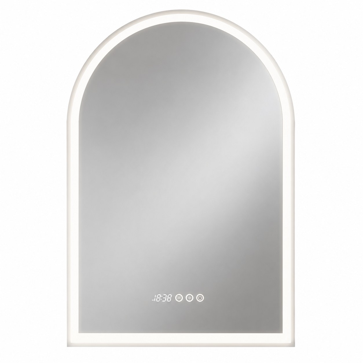 24 In. W X 36 In. H Large Arched Frameless 3-Dimmable Backlit Time Temperature Anti-Fog Wall LED Bathroom Vanity Mirror