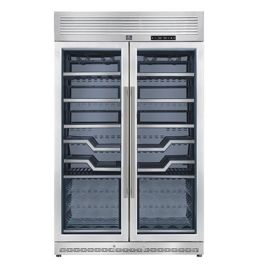 FORNO Abruzzo 48-Inch Dual Zone Wine Cellar, 102 Bottles, 24 cu. ft., Clear Acrylic Holders & Stainless Trim Shelves