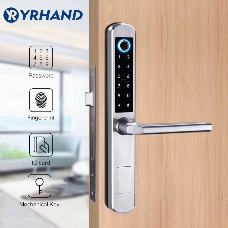 Stainless Steel Waterproof Biometric Fingerprint Door Lock Electronic Smart Door Lock RFID Card Lock for Aluminum Glass Door